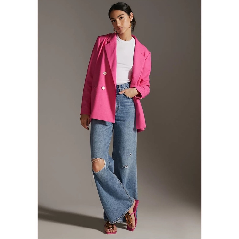 NWT Anthropologie Maeve Double Breasted Blazer Pink Combo Size 6